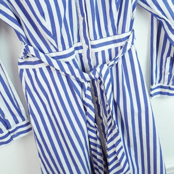 J Crew Striped Shirtdress 14 Blue White Belted Midi A Line Preppy Cotton Classic - Picture 5 of 11